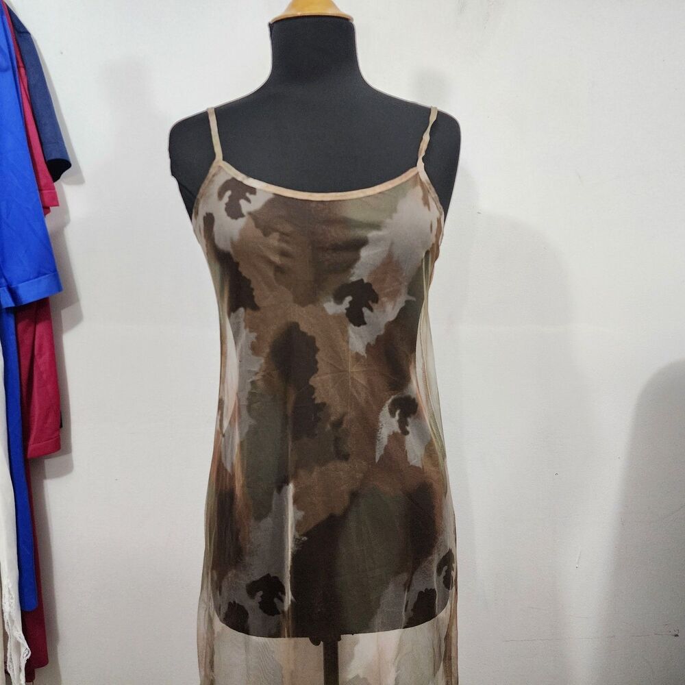 Sheer Mesh Camo-print Sleeveless midi dress Stretch Womens Size S/M - Picture 3 of 16